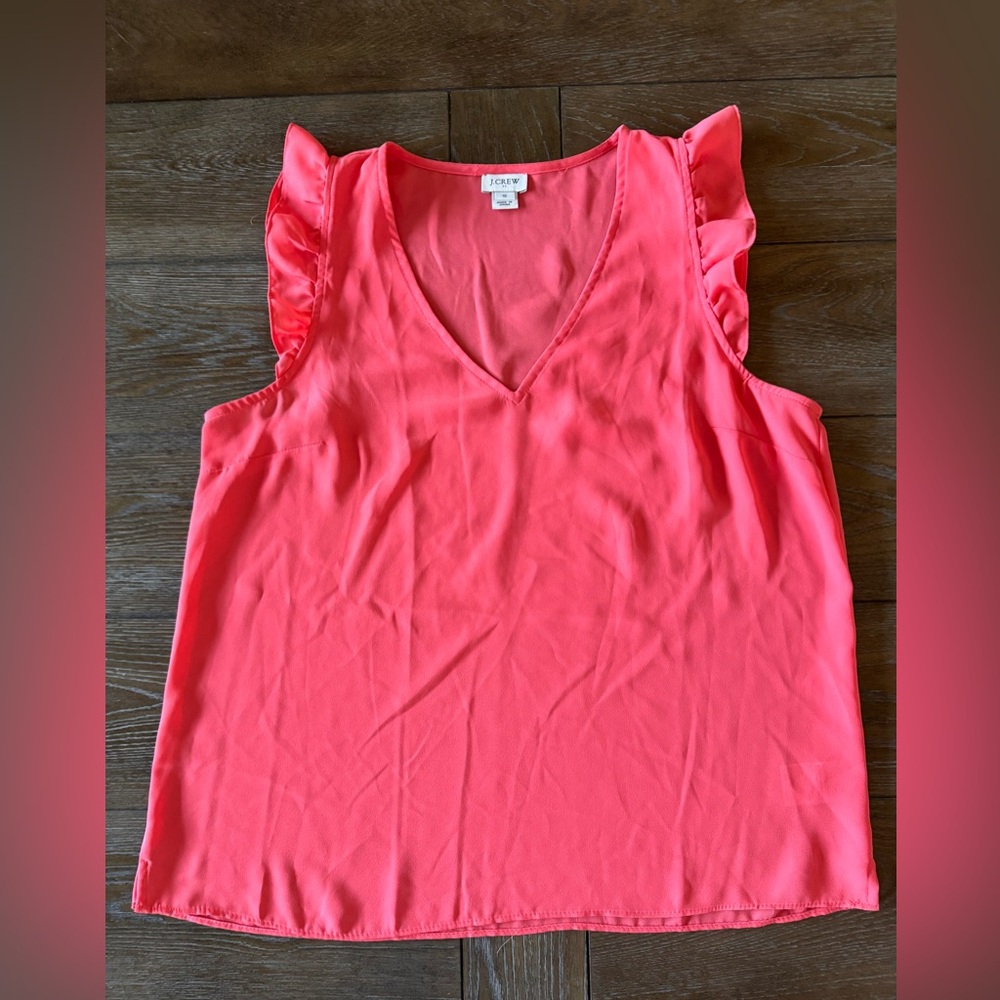 NWOT  J. Crew Coral Ruffle Sleeve Blouse